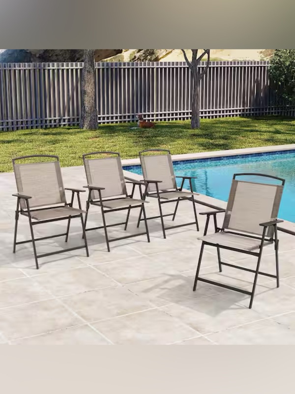 4- PACK BRAND NEW FOLDABLE METAL OUTDOOR DINING CHAIRS IN BEIGE